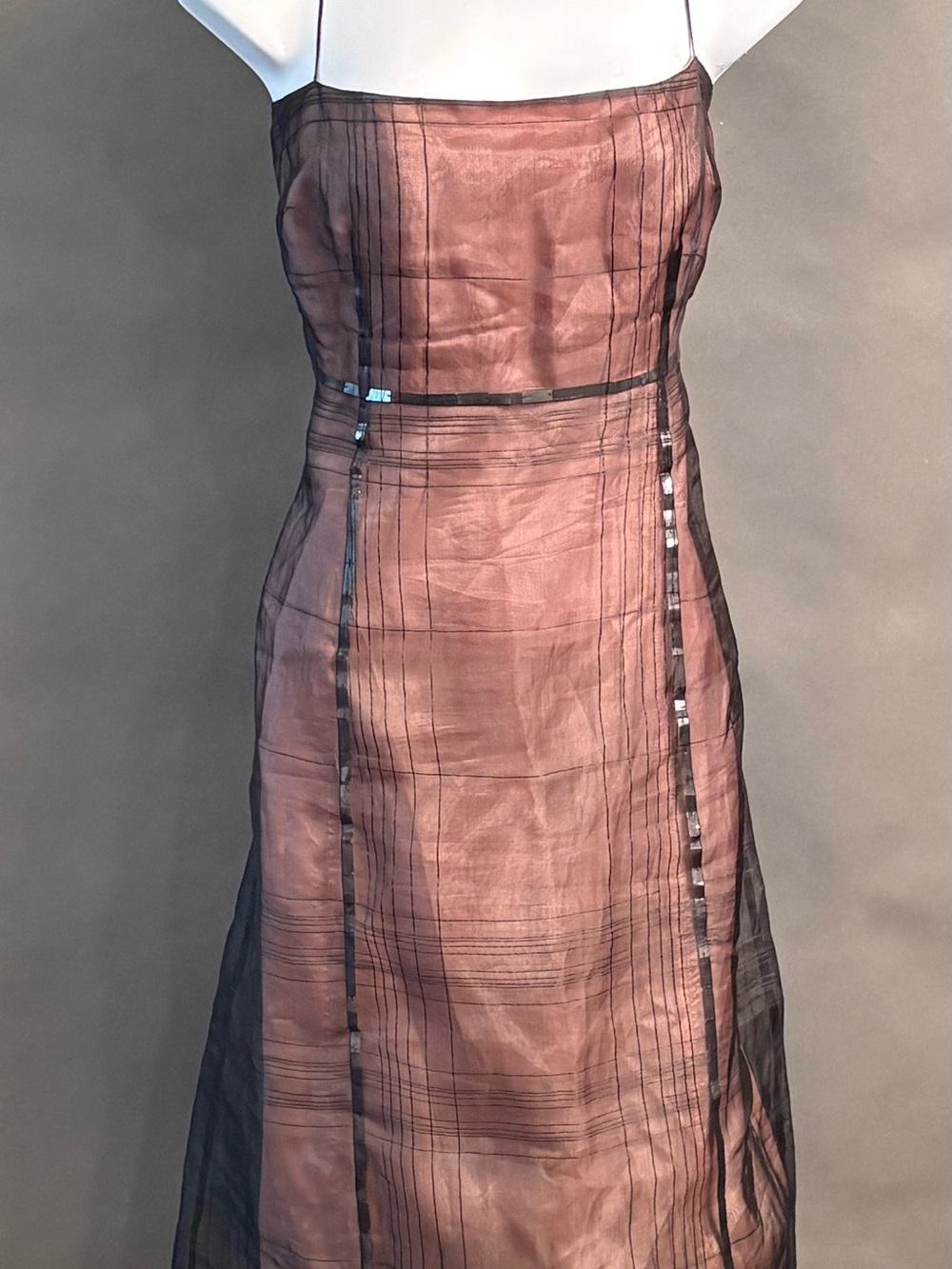 Max Studio Antique Rose Underlay with Black Sheer Overlay Midi Dress